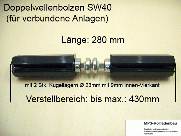 Doppelwellenbolzen mit Kugellager Ø 40 mm für Stahlwelle SW 70 Rolladen Kupplung 