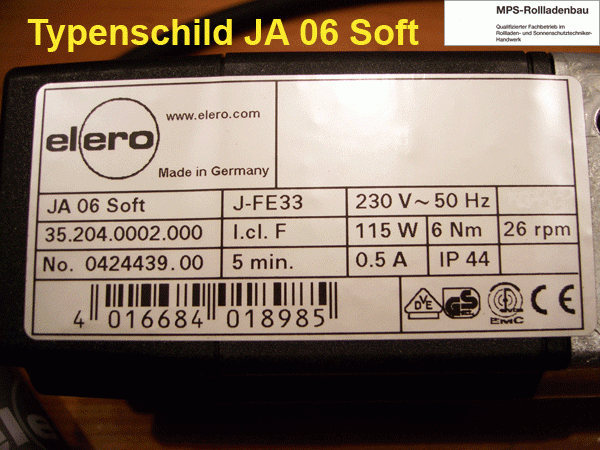 352040003, JA06 Soft, Raffstoremotor ELERO 6Nm - RUMPFMOTOR