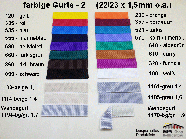 Farbiger Gurt, 22/23mm, Rolladengurt, Rollladengurt, Gurtband farbig