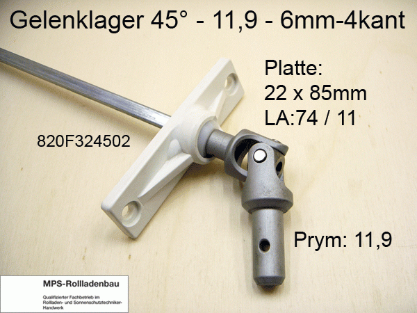 Gelenklager 45°, 11,9 - 6mm-4kant - PVC-Platte - günstige Alternative