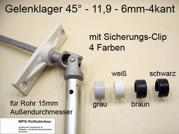 Gelenklager 45°, 11,9 - 6mm-4kant - PVC-Platte - günstige Alternative