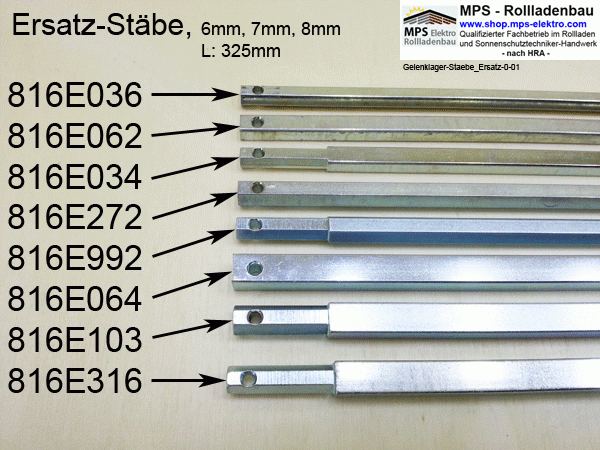 Ersatzstäbe 300 + 500mm für Gelenklager