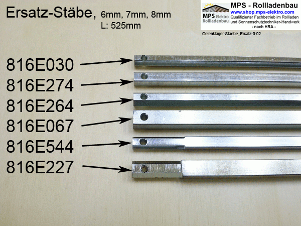 Ersatzstäbe 300 + 500mm für Gelenklager