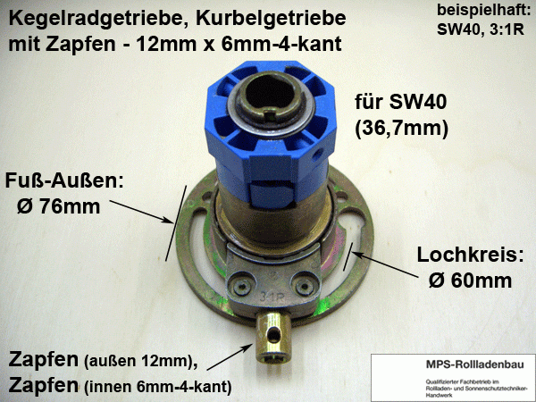 Mini Kurbelgetriebe Kegelradgetriebe 2:1 3:1 4:1 SW40 Rolladen Kurbel Getriebe 