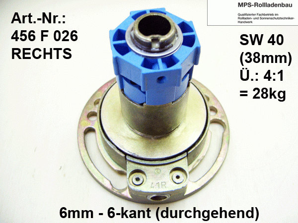 Kegelradgetriebe, Kurbelgetriebe, SW40/60, gr.Fuß, 4:1, 28/21kg, 6mm-6kant