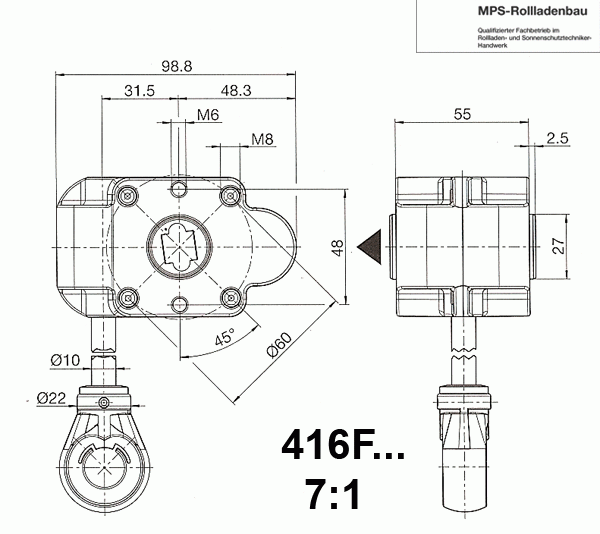 416F..., Markisen Schneckengetriebe 7:1