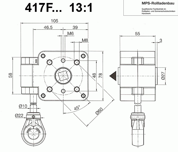 417F..., Markisen Schneckengetriebe 13:1