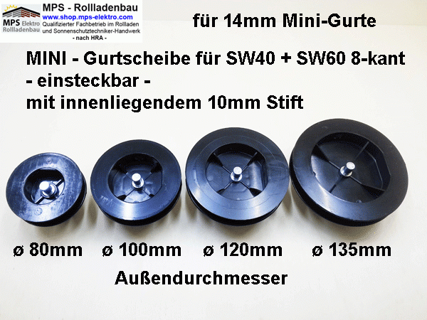 MINI-Gurtscheibe einsteckbar, SW40 + SW60, innenliegender Stift 10mm