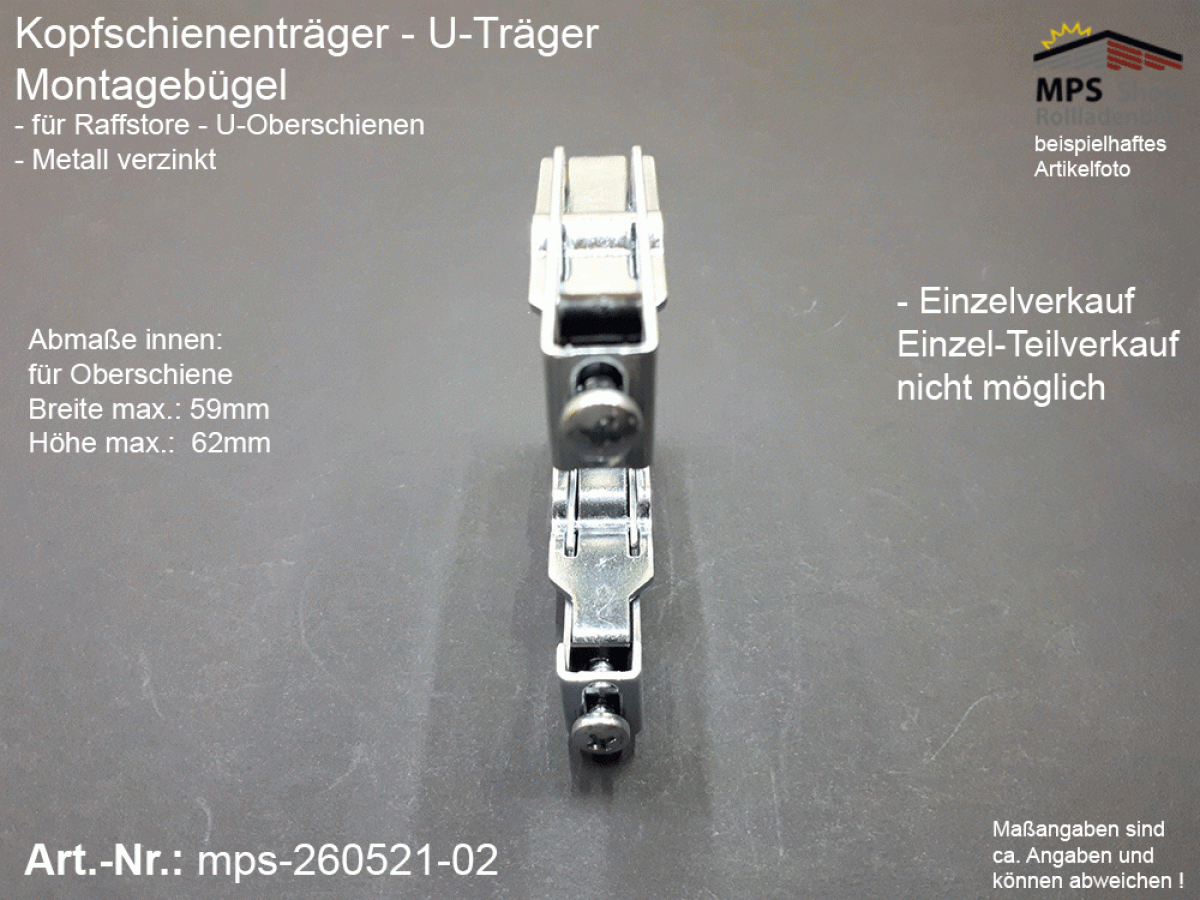 mps-260521-02 Montagebügel Kopfschienenträger für Raffstore Oberschiene