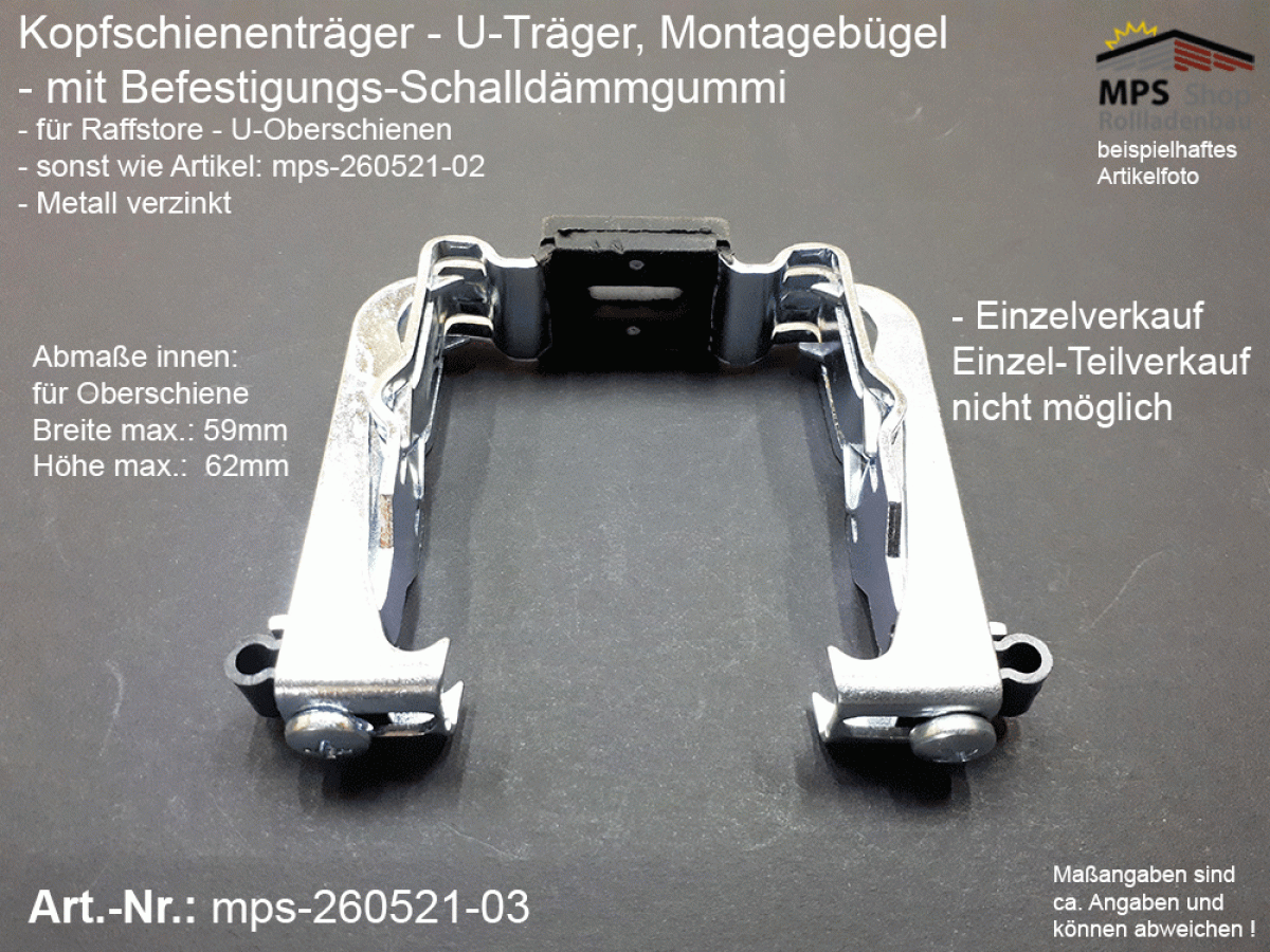 mps-260521-03 Montagebügel Kopfschienenträger für Raffstore Oberschiene, schalldämmend