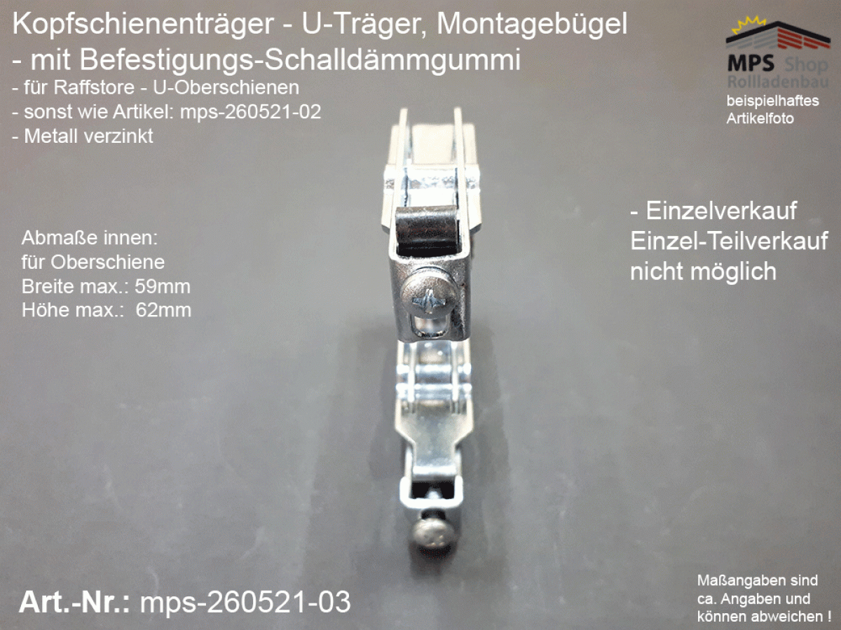 mps-260521-03 Montagebügel Kopfschienenträger für Raffstore Oberschiene, schalldämmend
