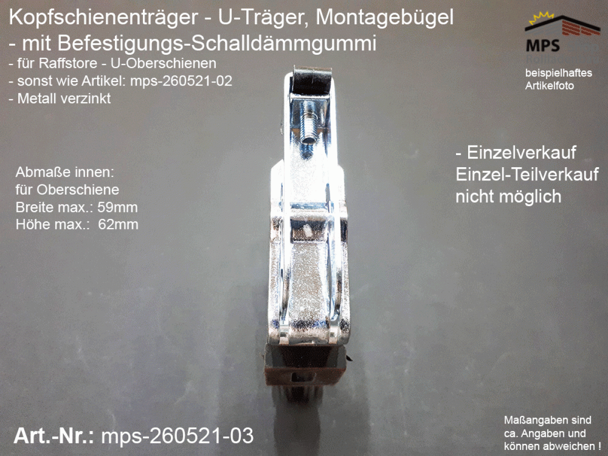 mps-260521-03 Montagebügel Kopfschienenträger für Raffstore Oberschiene, schalldämmend