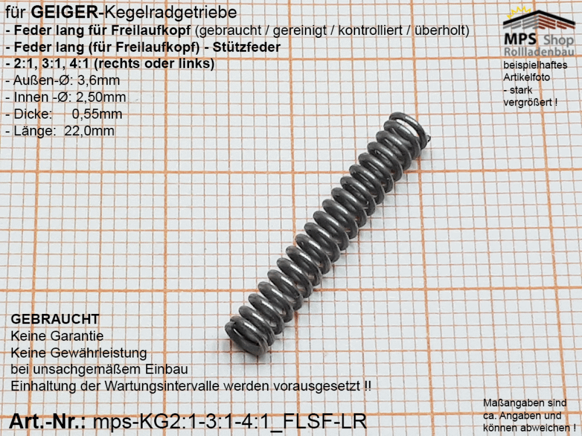 mps-KG2:1-3:1-4:1_FLSF-LR, Feder lang, Stützfeder für Freilaufkopf - GEBRAUCHT