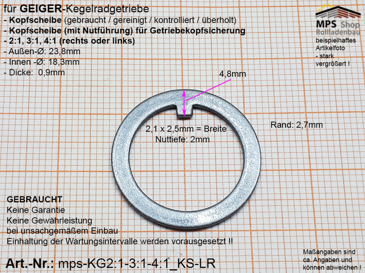 mps-KG2:1-3:1-4:1_KS-LR, Kopfscheibe, Getriebekopf-Sicherung - GEBRAUCHT