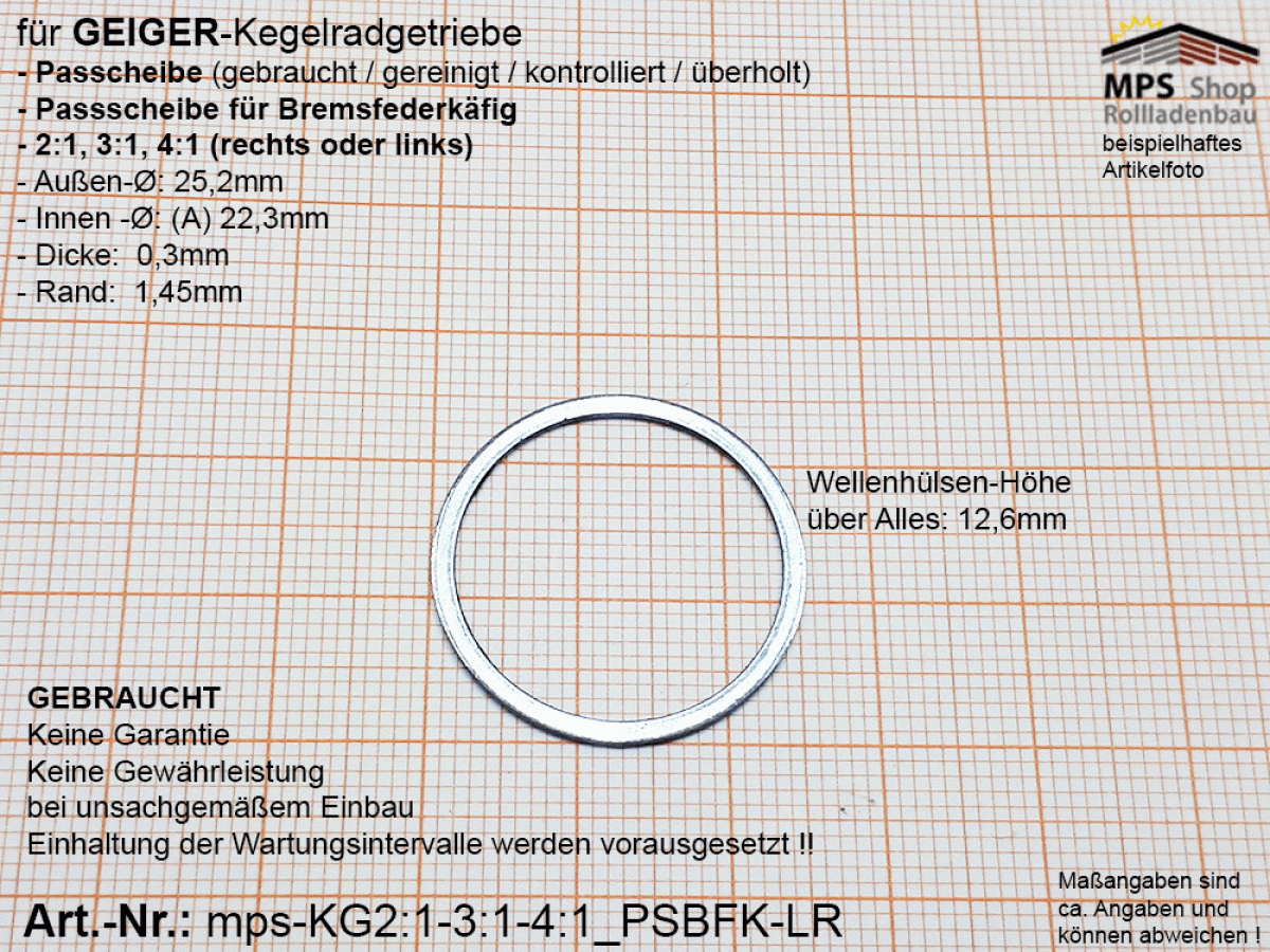 mps-KG2:1-3:1-4:1_PSBFK-LR - Passscheibe für Bremsfederkäfig für Kegelradgetriebe - GEBRAUCHT