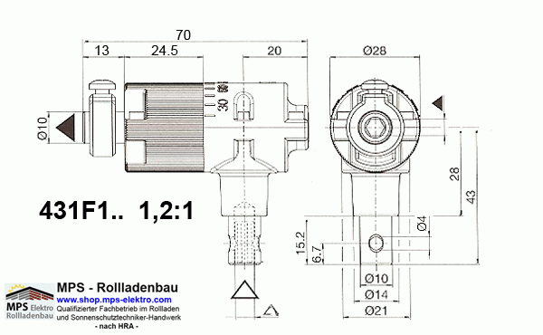 Jalousie-Getriebe, Raffstore-Getriebe, Serie 431F1.. 1,2:1