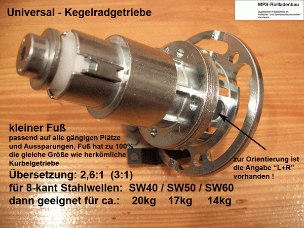 Universal-Kurbelgetriebe, Kegelradgetriebe, EINZELN, kl.Fuß