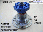 456F612, Kegelradgetriebe, Kurbelgetriebe umschaltbar SW60, 4:1, 6/4-kant